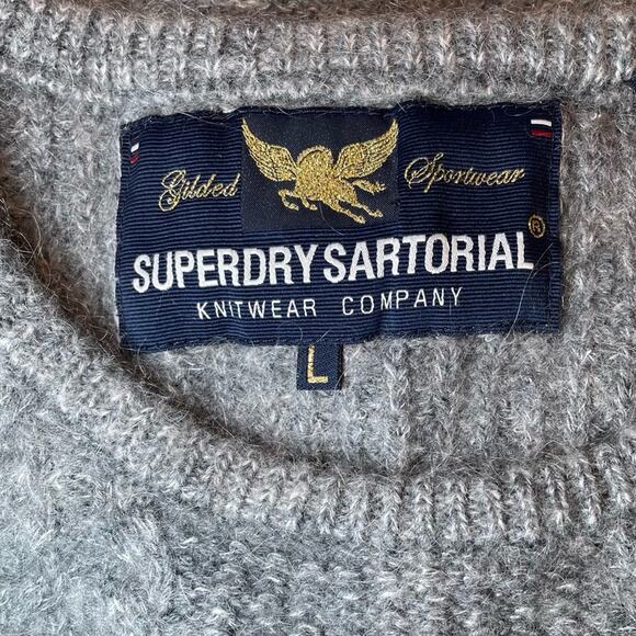 SUPERDRY CABLE KNIT CROPPED SWEATER WITH RIBBED BELL SLEEVE - L - Picture 6 of 11